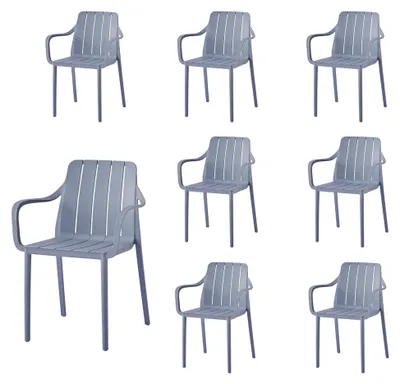 Produktbild von 8er Set stapelbare Gartenstühle - Wetterfeste Outdoor-Stühle in Grau, UV-beständig, bis 200 kg – für Balkon, Terrasse und Esszimmer