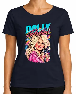 Immagine prodotto di Maglietta da donna, taglia L, blu navy, con la scritta "Dolly Parton, leggenda della musica country, cantante, icona retro di Nashville"
