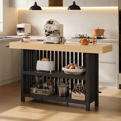Productafbeelding van Bartafel met voetsteun en twee planken, 160x40x105 cm, MDF, zwart, geschikt voor keuken en thuisbar