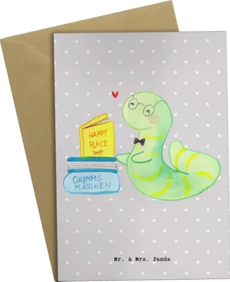 Produktbild von Mr. & Mrs. Panda Glückwunschkarte Bibliothekar Herz - Grau Pastell - Geschenk, glückwunschkarten, weihnachtskarten, Bibliothek, Bücherwurm, babykarte, Buchhandlung