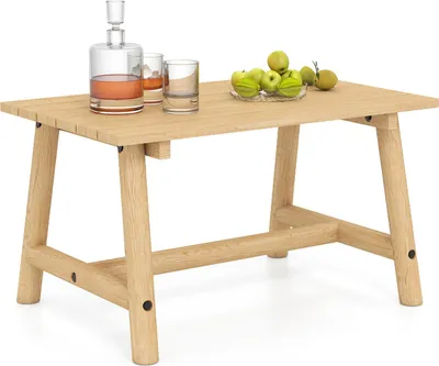 Produktbild von GOPLUS Couchtisch Outdoor aus Massivholz, Gartentisch mit Tischplatte & Lattenrost, Holztisch rechteckig, Kleiner Kaffeetisch, Natur