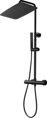 Immagine prodotto di Sistema doccia termostatico a pioggia in acciaio inox nero regolabile in altezza - Inclusa colonna doccia e soffione 35x25cm doccia a pioggia senza rubinetto