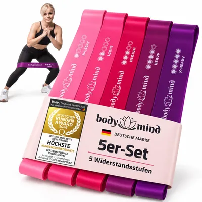 Produktbild von Fitnessbänder-Set mit 5 Stück zur Muskelaufbau und für Yoga