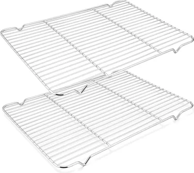 Zdjęcie produktu dla Zestaw 2 rusztów chłodzących ze stali nierdzewnej HaWare 42x29,2x2cm - Ruszt do pieczenia, zapiekania, chłodzenia, grillowania - Można myć w zmywarce