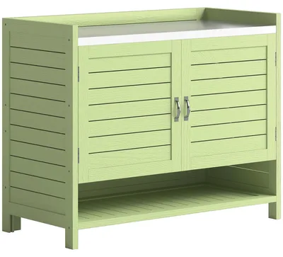Produktbild von Pflanztisch mit Unterschrank aus Holz Outdoor Gartenschrank mit verzinkter Arbeitsplatte 3 Regalböden 88x40x70,5cm Grün
