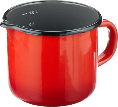 Produktbild von KRÜGER 1712RO Milchtopf mit Ausguss 1000 ml Rot-Grau mit Literskala, Stahlemaille