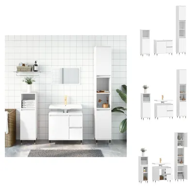 Produktbild von vidaXL 3-tlg. Badmöbel-Set Weiß Holzwerkstoff -  Badezimmermöbel-Sets