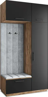 Produktbild von Masseno Garderobe-Set REMA 120/240/60 cm Modern Garderobenschrank Eiche Lefkas, Veloursstoff MONOLITH 84 (Hellgrau)