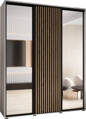 Produktbild von MEBLE KRYSPOL Lanko 2 Schrank mit 3 Schiebetüren  - 235,2x200x45 cm - Weiß Schwarz Artisan