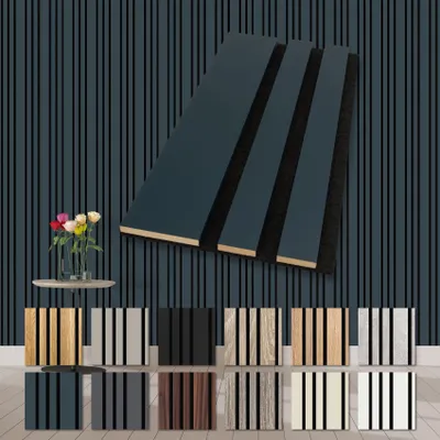 Produktbild von HEXIM Akustikpaneele Holz Musterstück Mila - flexible Wandpaneele Wanddeko Holzpaneele Wand Kombipaneel Wandverkleidung innen Schalldämmung Akustikfilz blau Ocean