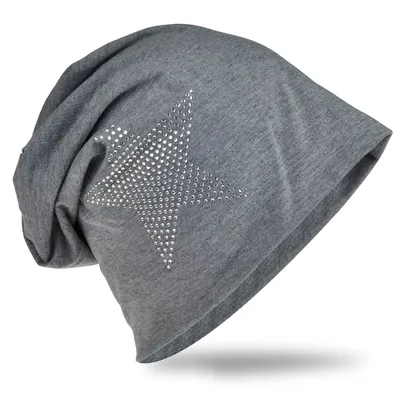 Produktbild von Beanie Muetze Strass Stern Dunkelgrau
