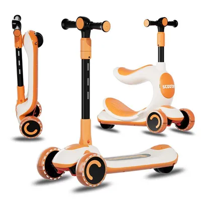 Produktbild von Habib Kinderroller 3-Rad mit LED Licht | Klappbar & Höhenverstellbar: Orange