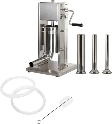 Obrázok produktu pre Stroj na plnenie klobás z nehrdzavejúcej ocele vrátane 4 plniacich rúrok + čistiaca kefka 30x66x30cm 5L