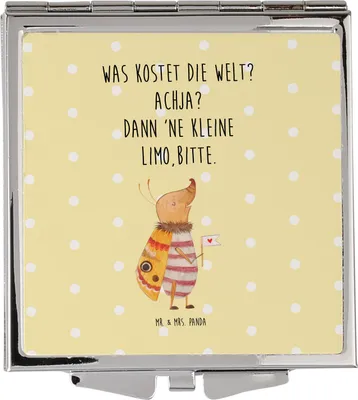 Produktbild von Mr. & Mrs. Panda Quadratischer Spiegel Nachtfalter Fähnchen - Gelb Pastell - Geschenk, Kleiner, Käfer, Frauen, Niedlich, Schminkspiegel, Süß, Lustige Sprüche