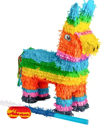 Produktbild von Fax Potato 3-teiliges Esel-Pinata-Set mit Stock und Augenbinde – blauer Stock