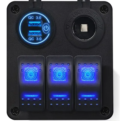 Produktbild von ProRide 12V Schaltpanel 2x USB QC3.0 + Zigarettensteckdose, 3 Schalter