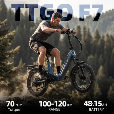 Productafbeelding van F7 Elektrische fiets - Opvouwbare 51 cm fatbike - 48V 15Ah lithiumaccu - 250W achtermotor, 25 km/u - 70 Nm trapondersteuningssensor - Hydraulische schijfremmen - Blauw