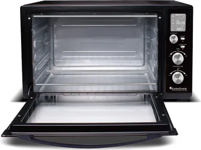 Produktbild von TurboTronic Minibackofen – DEV45 – digitaler 45-L-Tischbackofen mit Umluft, Drehspieß, 2000 W, 2 Backblechen, Pizzaofen für Küche und Camping, Schwarz