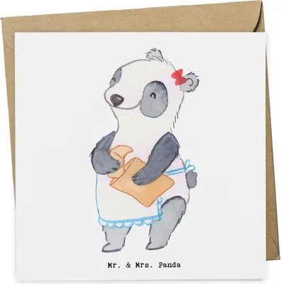 Produktbild von Mr. & Mrs. Panda Grußkarte Bäckerin Herz - Weiß - Geschenk, Sonntagmorgen, doppelkarte, Frühstück, Glückwunschkarte, faltkarte, anlasskarte, Backstube, Klappkarte
