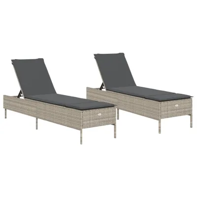 Produktbild von Sonnenliegen mit Auflagen 2 Stk. Hellgrau Poly Rattan