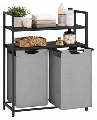 Immagine prodotto di Cesto per la biancheria Relaxdays con ripiani, 2 contenitori estraibili per la raccolta della biancheria, ciascuno da 46 litri, tessuto, dimensioni: 93 x 73 x 33 cm, nero/grigio, Immagine generata dall'IA