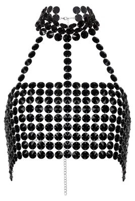 Produktbild von Ärmelloses Neckholder Top für Damen, schwarz, Größe S, mit Kristall- und Kettenakzenten