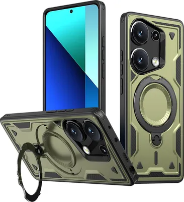 Produktbild von Dual Layer Hülle für Xiaomi Redmi Note 13 Pro 4G/Poco M6 Pro 4G Metall Ring Ständer Magnetisch Stoßfest Militär Handyhülle Grün