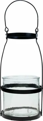 Produktbild von Windlicht Glas Henkel Metall Deko Kerzenhalter Schwarz H25cm