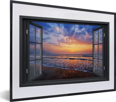 Produktbild von MuchoWow® Gerahmtes Poster Aussicht - Meer - Strand 40x30 cm - Poster mit Schwarzem Bilderrahmen Wandposter Rahmen Foto Bilder - Bilderrahmen - Poster im Rahmen