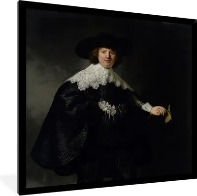 Produktbild von MuchoWow® Gerahmtes Poster Das Hochzeitsbildnis von Marten Soolmans - Rembrandt van Rijn 40x40 cm - Poster mit Schwarzem Bilderrahmen Wandposter Rahmen Foto Bilder - Mit Rahmen - Wanddekoration Schlafzimmer