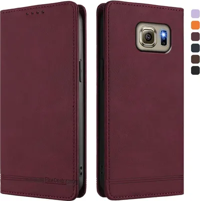 Obrázek produktu pro Pouzdro pro Samsung Galaxy S6, retroPolyuretankožené flip pouzdro s stojánkem a přihrádkami na karty Červený