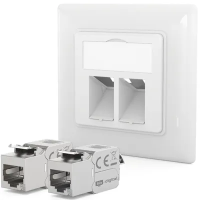2-Port CAT6a Keystone Netzwerkdose Unterputz, Weiß, 10 Gbit/s