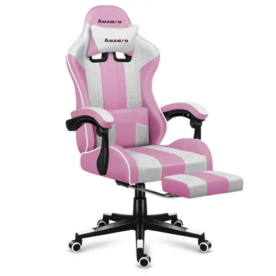 Image de Huzaro Force 4.7 | Chaise de jeu chaise de bureau chaise d'ordinateur PC Chair | 90-140° angle d'inclinaison appui-tête coussin lombaire tissu repose-pieds | Rose