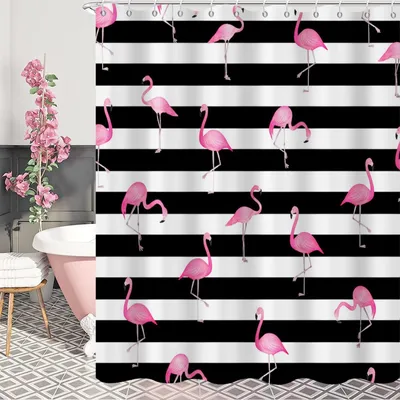Productafbeelding van Douchegordijn met Flamingo en Strepen