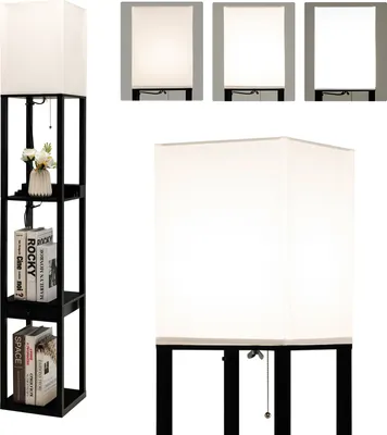 Produktbild von COSTWAY Stehleuchte 160cm, 3-Ebenen Regal mit USB-Anschluss, aus Holz, für E27