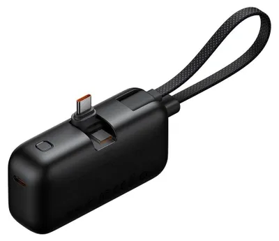 Produktbild von Mcdodo – Powerbank FreeKit Series mit integriertem USB-C-Kabel und Anschluss, 5000 mAh, 22,5 W – schwarz