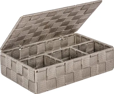 Produktbild von WENKO Aufbewahrungs Korb Adria taupe mit Deckel Regal Box Ablagen Bad Ordnung WC