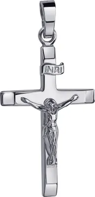 Produktbild von Silber Kreuz-Anhänger Kruzifix Jesus Christus mit INRI-Gravur für Damen, Herren und Kinder als Kettenanhänger 925 Silber mit Schmuck-Etui und Schmuckzertifikat.