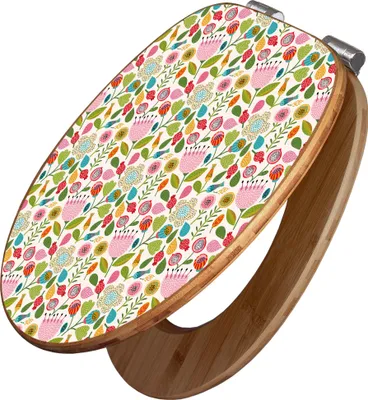 Produktbild von banjado Design WC Sitz Bambus Absenkautomatik -Blumen Naiv - Toilettendeckel mit Absenkautomatik Holz/hochwertiger Bambus Klodeckel/WC-Sitz für alle gängigen Toiletten [TDB2 11608]