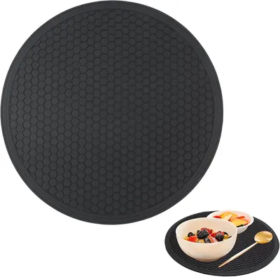 Produktbild von Abtropfmatte Silikon rund 30 cm Honigwabenmuster, hitzebeständig, für Besteck und Geschirr