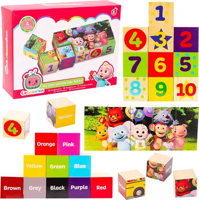 Produktbild von Toyland Cocomelon Holzbauklötze mit 4 Bildpuzzles – Pädagogisches Spielzeug für Kleinkinder – Bauklötze