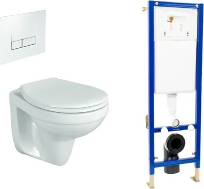Produktbild von sanicomfort Wand-WC spülrandlos Set mit Vorwandelement, Schallschutz-Set und Betätigungsplatte eckig