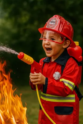 Produktbild von Feuerwehrmann-Kostüm für Kinder inkl. Zubehör – Set mit Helm, Weste, Wasserspritze & mehr