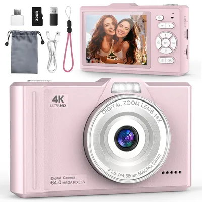 Immagine prodotto di Fotocamera digitale compatta 4K da 64 megapixel, portatile, con zoom digitale 18x e autofocus