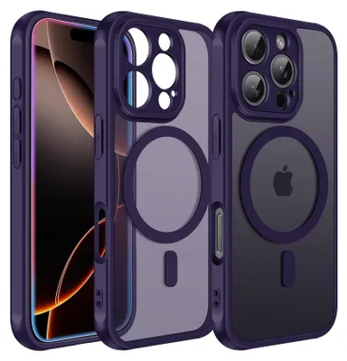 Immagine prodotto di Custodia magnetica per iPhone 16 Pro Custodia protettiva Magsafe Telaio in TPU antiurto forte anello magnetico, viola