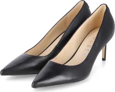 A pair of black high heel shoes on a white background.