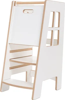 Produktbild von abc-connect Lernturm, weiß, Montessori, verstellbar, sicher, antibakteriell, abgerundete Kanten, 90x40x55 cm (HxBxL), bis 60 kg
