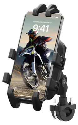 Image de Support pour téléphone compatible avec moto et vélo - Amortissant les chocs - Anti-vibrations - Rotation à 360° - Support réglable - Pour guidon - Navigation GPS