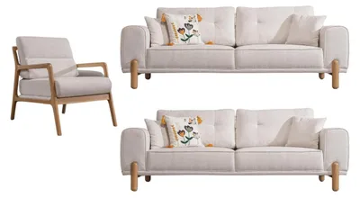 Produktbild von Sofa Set Cuba Creme Stellvariante 3+2+1 Relax- und Bettfunktion, pflegeleichter Mikrofaser Samtstoff