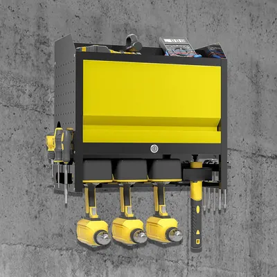 Obrázok produktu pre TRMLBE Skladovanie náradia Dielenské príslušenstvo Organizačný systém Elektrické náradie Železný organizér náradia so 4 držiakmi na vrtáky MAX. 50KG, žltý